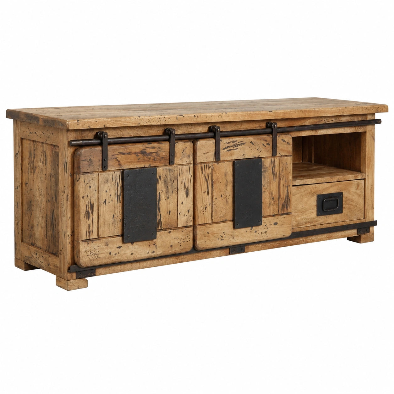 Meuble TV, en bois massif, coloris naturel, pour le salon