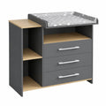 Commode, en chêne, convertible, avec tiroirs, coloris anthracite et doré, 113 x 93 cm, pour la chambre ou le salon
